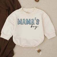 Mama's Boy Baby Romper with Blue Animal Print Letters and Black Script, Soft Cotton Outfit for Infant or Toddler Boys, Cute Baby Gift