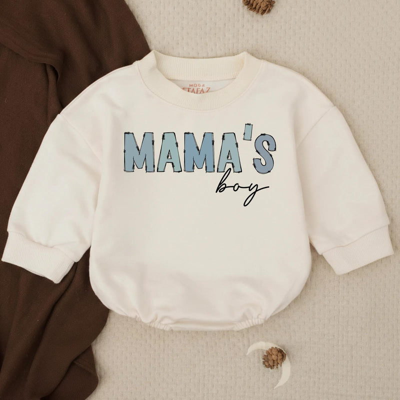 Mama's Boy Baby Romper with Blue Animal Print Letters and Black Script, Soft Cotton Outfit for Infant or Toddler Boys, Cute Baby Gift