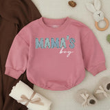Mama's Boy Baby Romper with Blue Animal Print Letters and Black Script, Soft Cotton Outfit for Infant or Toddler Boys, Cute Baby Gift