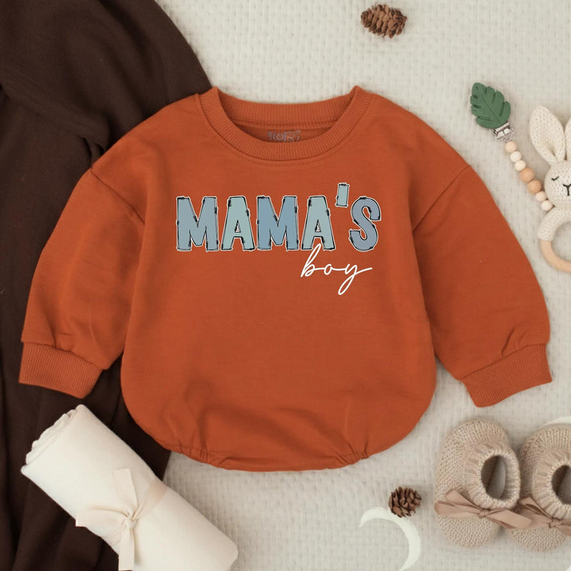 Mama's Boy Baby Romper with Blue Animal Print Letters and Black Script, Soft Cotton Outfit for Infant or Toddler Boys, Cute Baby Gift