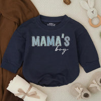 Mama's Boy Baby Romper with Blue Animal Print Letters and Black Script, Soft Cotton Outfit for Infant or Toddler Boys, Cute Baby Gift