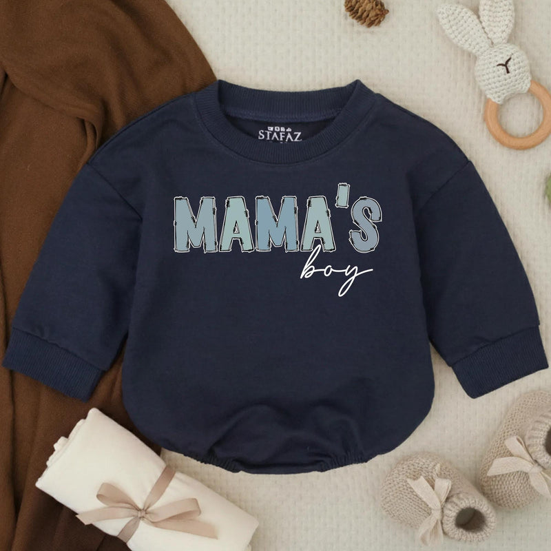 Mama's Boy Baby Romper with Blue Animal Print Letters and Black Script, Soft Cotton Outfit for Infant or Toddler Boys, Cute Baby Gift