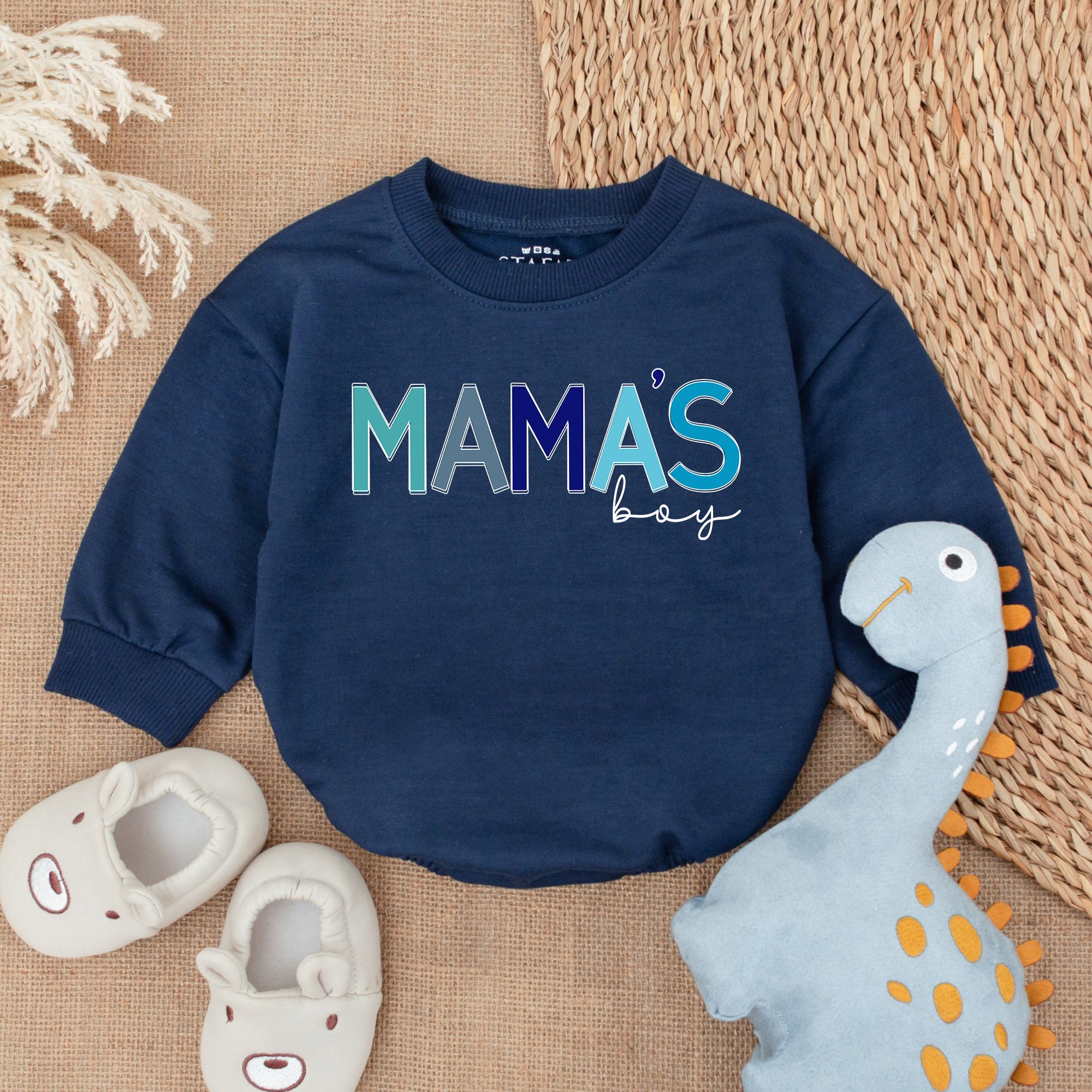 Mama's Boy Baby Romper Teal to Blue Gradient Stylish Cotton Bodysuit Gift for Baby Boy Comfortable Outfit for Birthday or Holiday