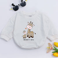 Mama's Boy Giraffe Baby Romper Cute Cartoon Bodysuit Infant Gift Soft Cotton Newborn Outfit Mother's Day Love Sleepsuit