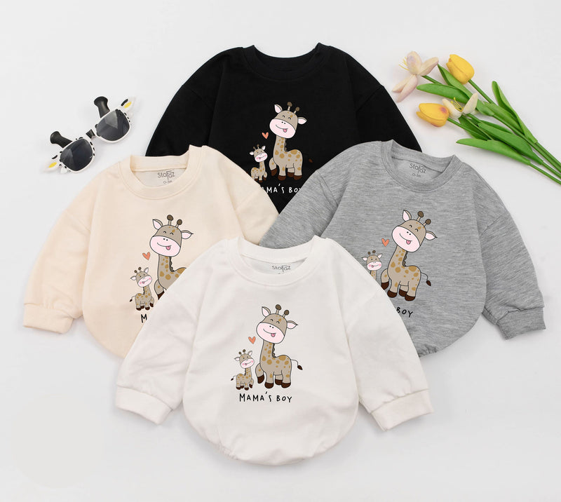 Mama's Boy Giraffe Baby Romper Cute Cartoon Bodysuit Infant Gift Soft Cotton Newborn Outfit Mother's Day Love Sleepsuit