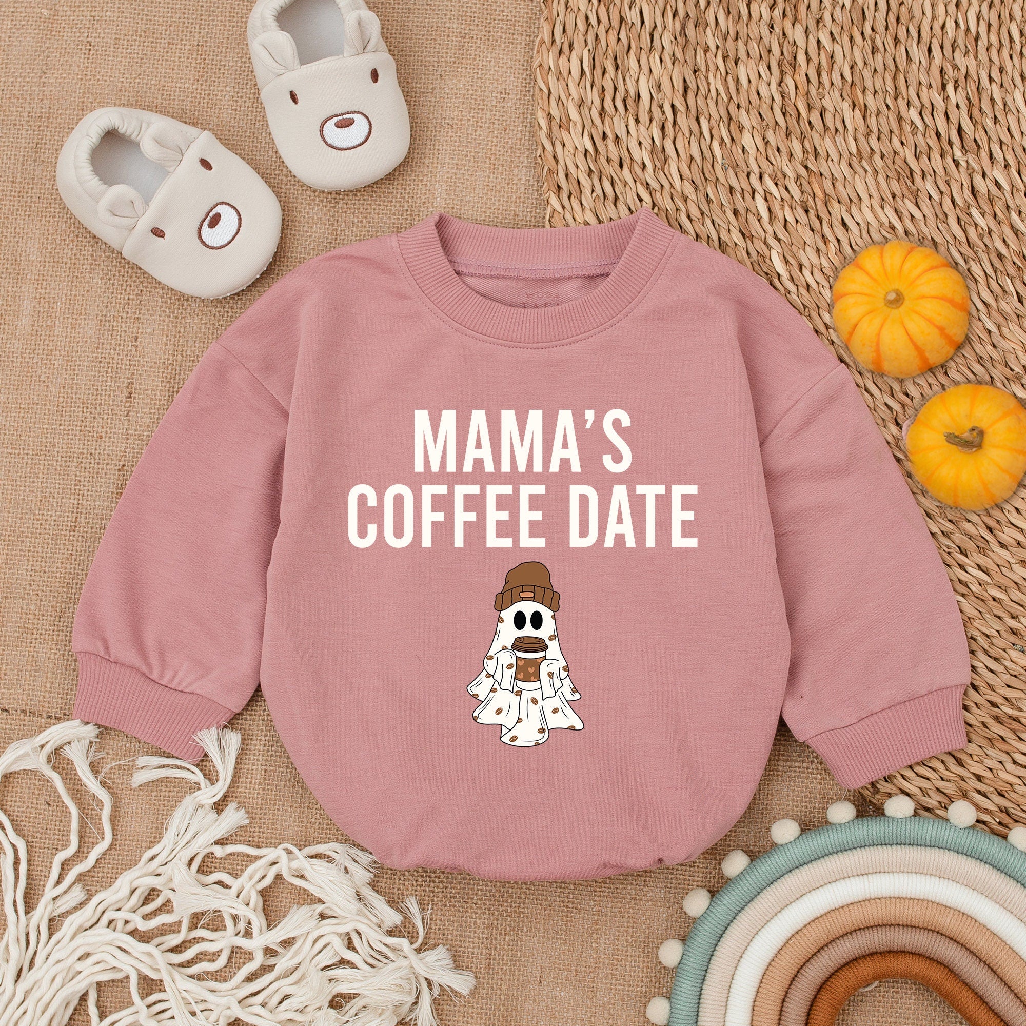 Mama's Coffee Date Halloween Bodysuit Baby Girl First Outfit Cute Ghost Design Soft Cotton Playful Romper Infant Holiday Wear