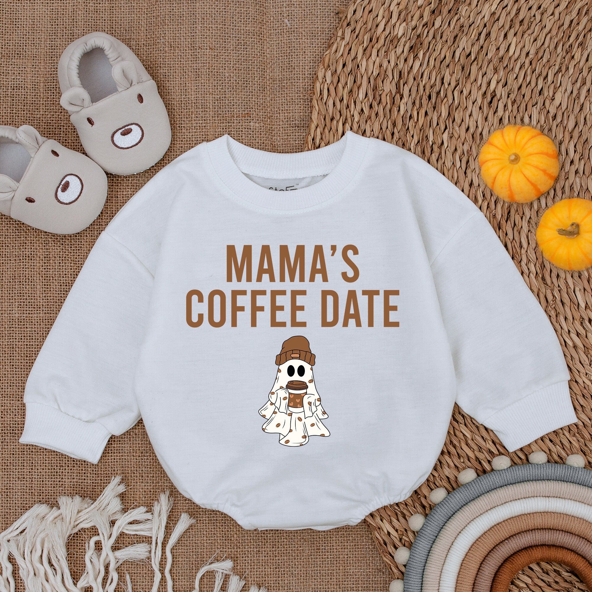Mama's Coffee Date Halloween Bodysuit Baby Girl First Outfit Cute Ghost Design Soft Cotton Playful Romper Infant Holiday Wear