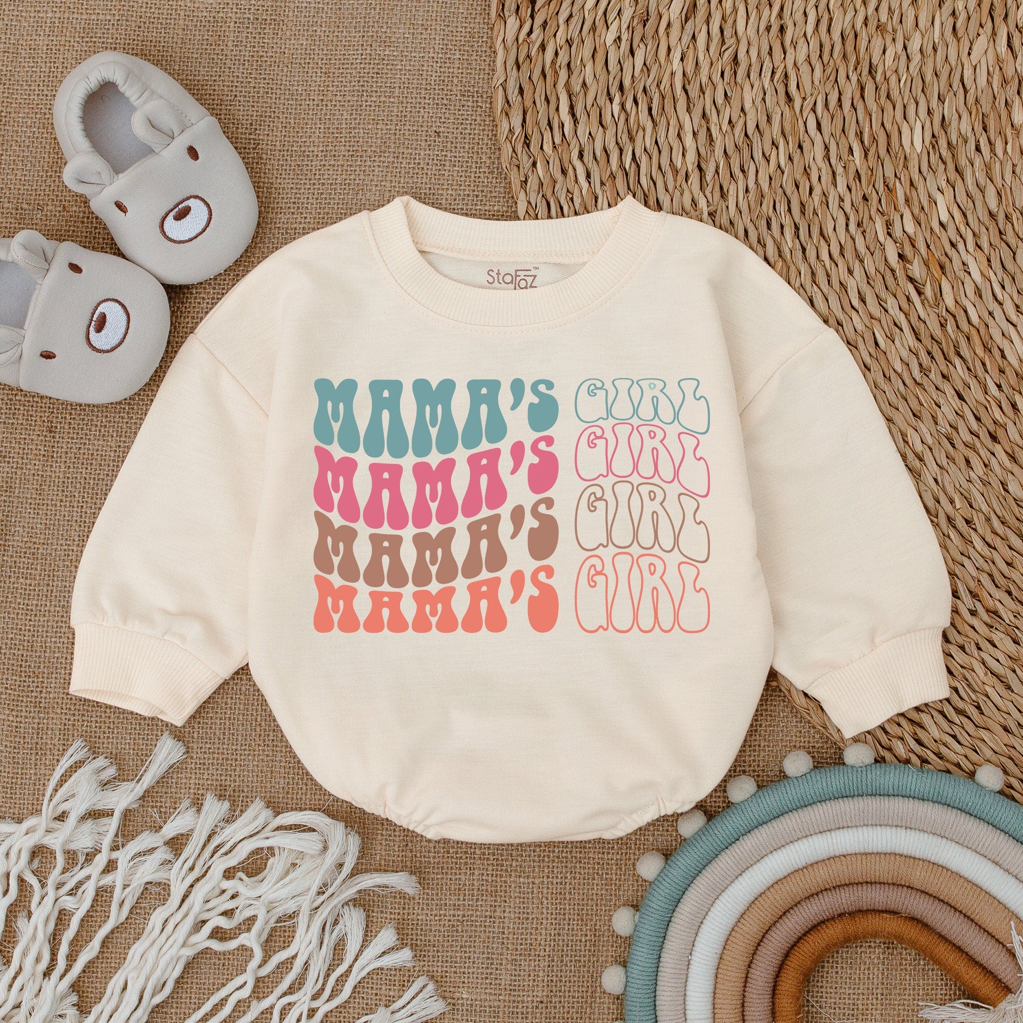 Mama's Girl Baby Bodysuit with Retro Bubble Letter Design 70s Style Newborn Outfit Mommy and Me Gift Mother's Day Baby Romper