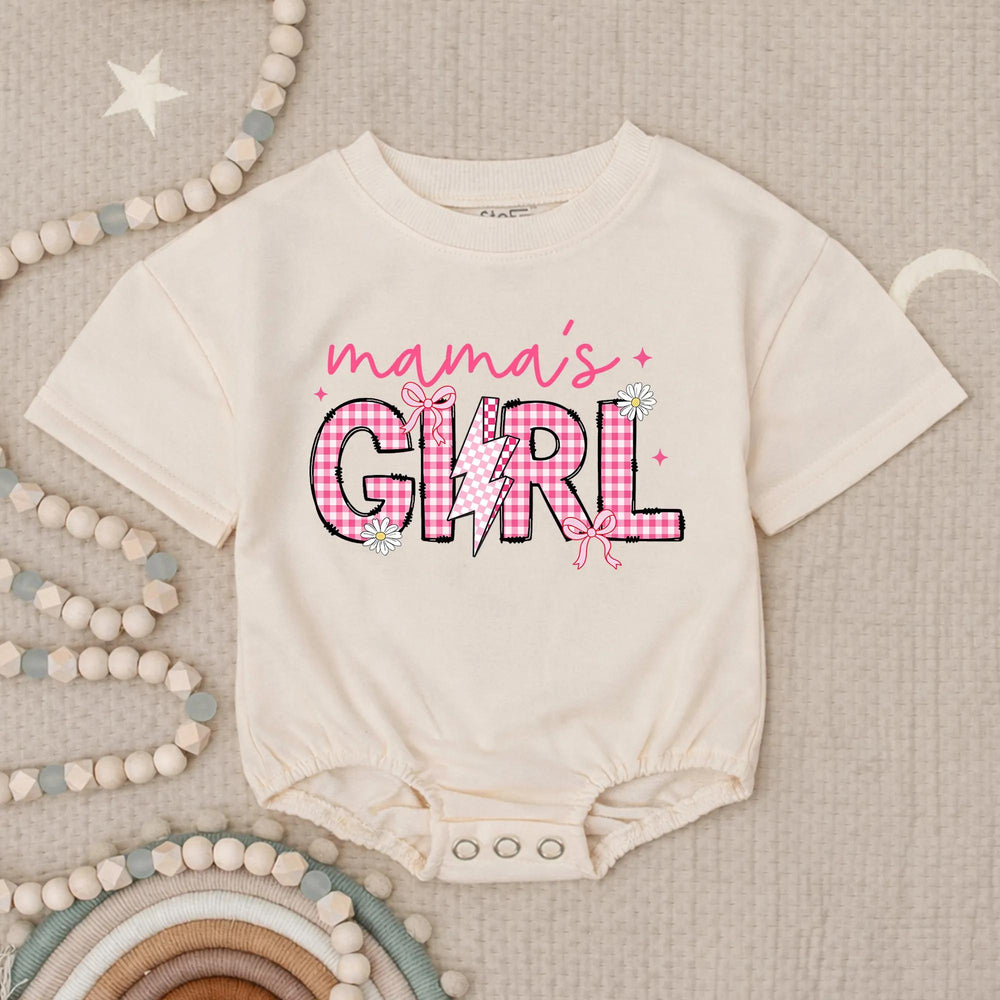 Mama’s Girl Baby Romper with Checkered Lightning Bolt Design, Cute Coquette Style Newborn Infant Outfit Gift for Mommy and Me Moments