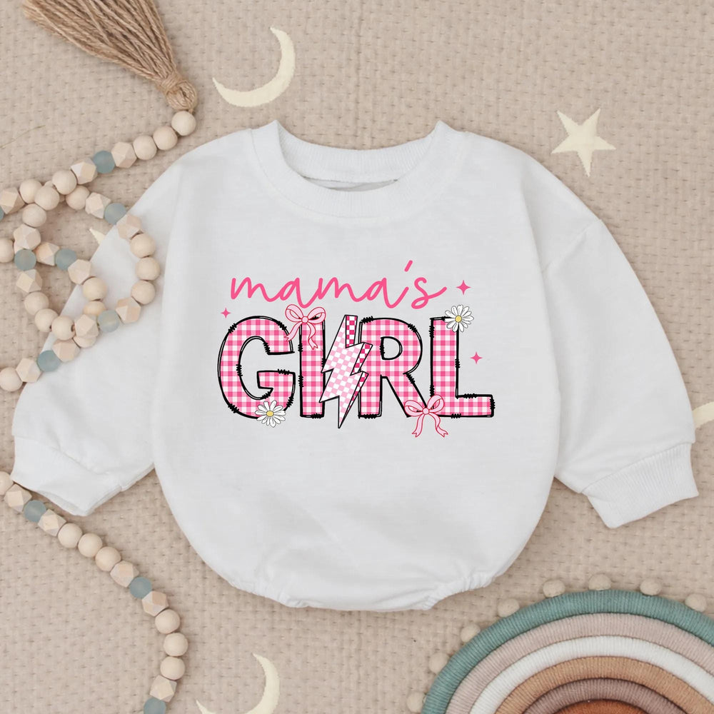 Mama’s Girl Baby Romper with Checkered Lightning Bolt Design, Cute Coquette Style Newborn Infant Outfit Gift for Mommy and Me Moments