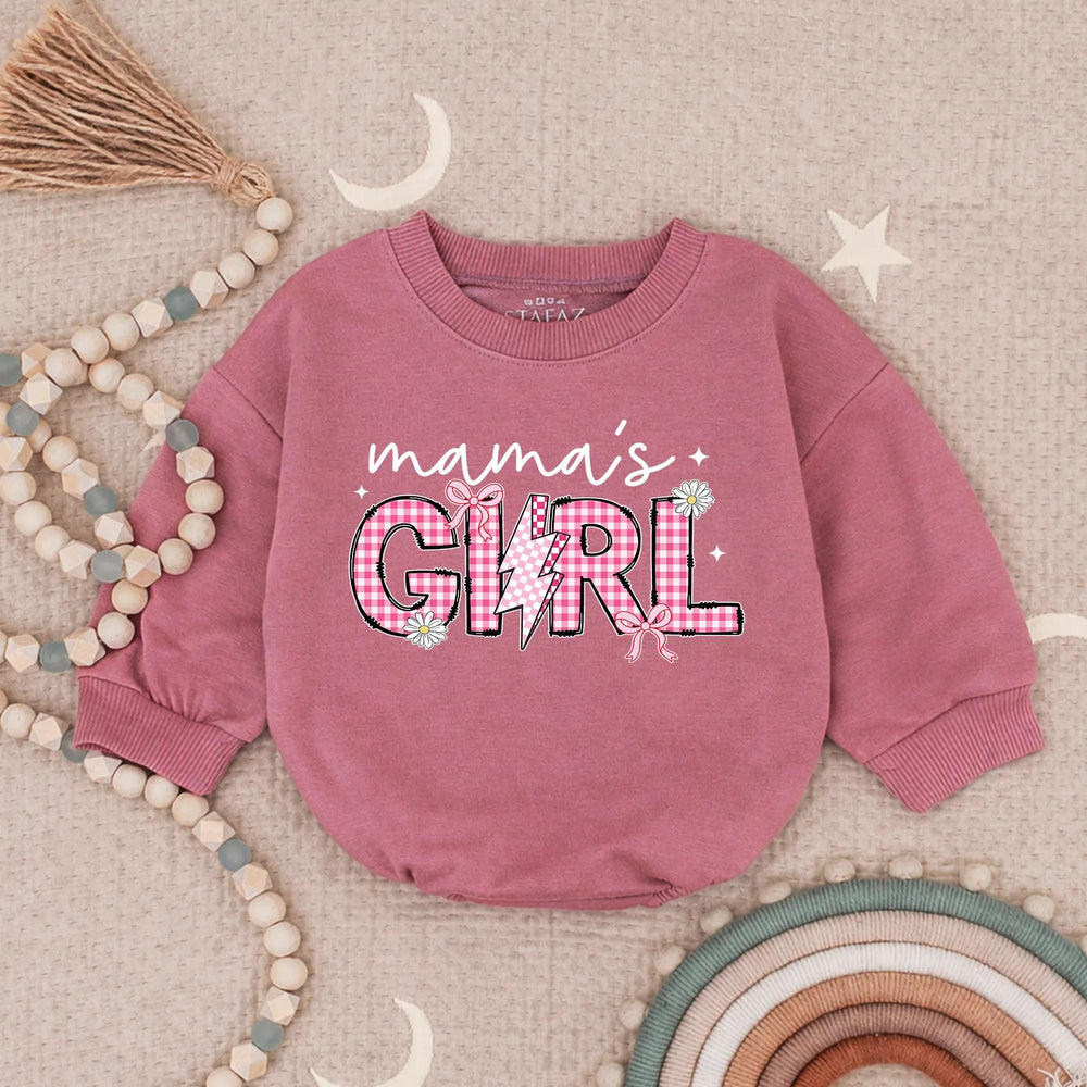 Mama’s Girl Baby Romper with Checkered Lightning Bolt Design, Cute Coquette Style Newborn Infant Outfit Gift for Mommy and Me Moments