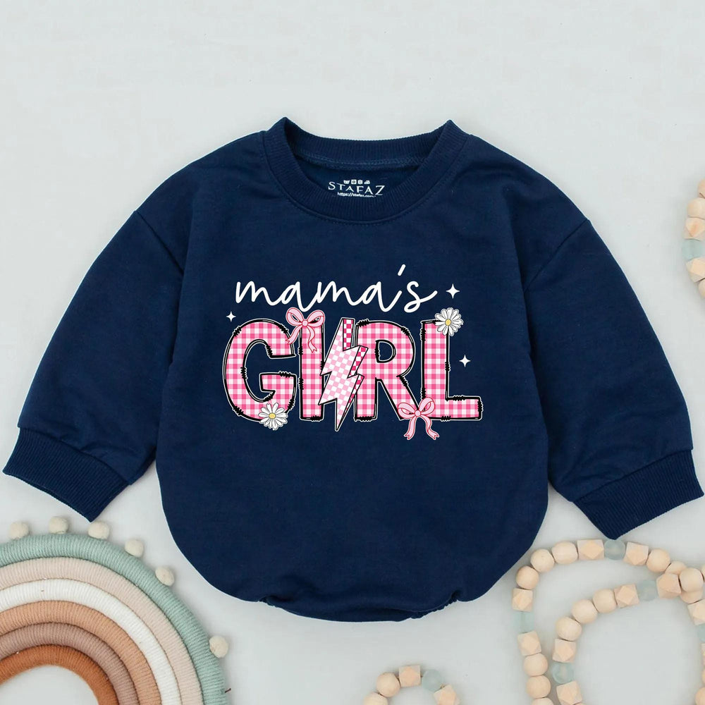 Mama’s Girl Baby Romper with Checkered Lightning Bolt Design, Cute Coquette Style Newborn Infant Outfit Gift for Mommy and Me Moments