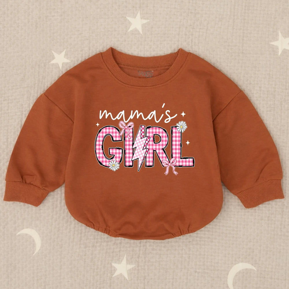 Mama’s Girl Baby Romper with Checkered Lightning Bolt Design, Cute Coquette Style Newborn Infant Outfit Gift for Mommy and Me Moments