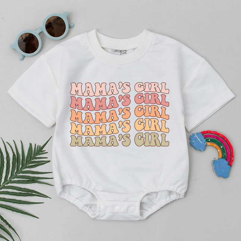 Mama's Girl Baby Romper Retro Wavy Bodysuit 70s Style Warm Muted Colors Mother's Day Gift Baby Girl Shower Outfit Vintage Groovy Design