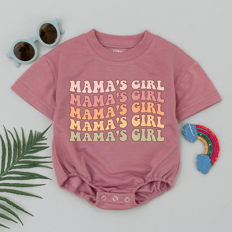 Mama's Girl Baby Romper Retro Wavy Bodysuit 70s Style Warm Muted Colors Mother's Day Gift Baby Girl Shower Outfit Vintage Groovy Design