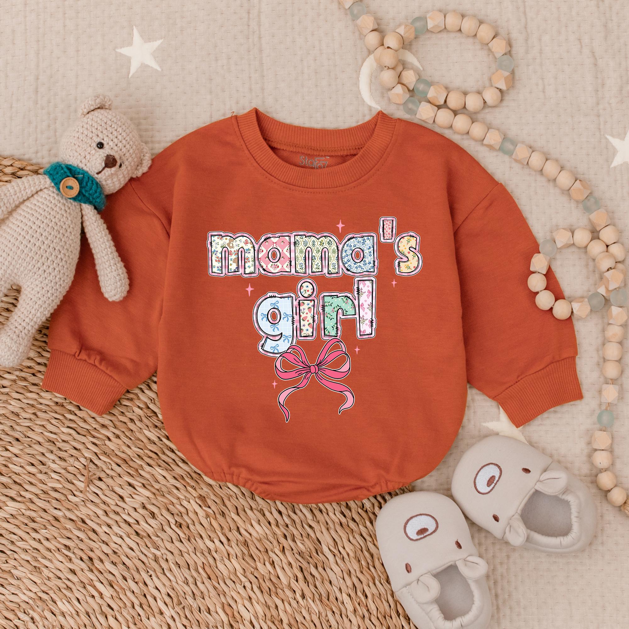 Mama's Girl Bubble Romper with Pink Bow Baby Outfit Pastel Colors Mother's Day Gift Soft Cotton Infant Clothes Birthday Holiday