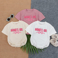 Mama's Girl Pink Romper with Bow and Hearts Baby Girl Outfit First Birthday Gift Fun Summer Wear for New Dads Soft Cotton T-shirt