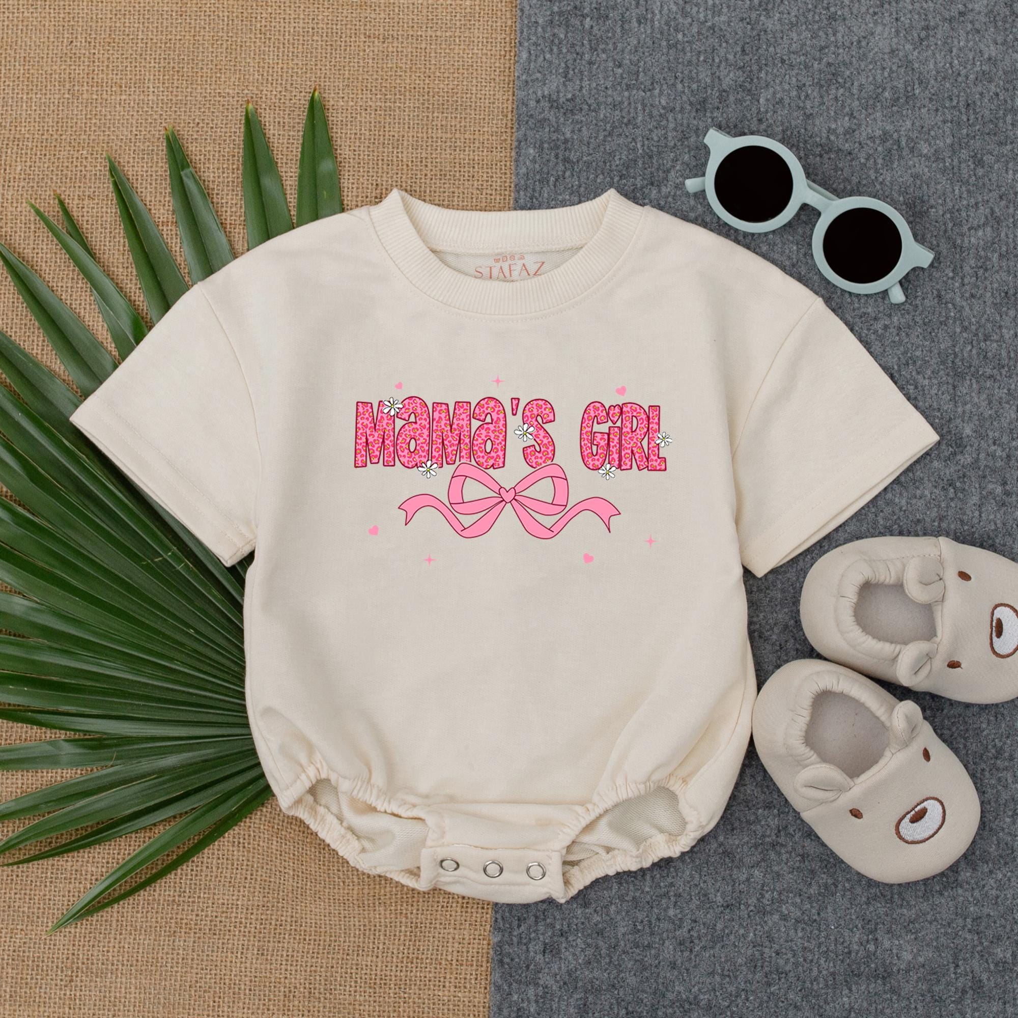Mama's Girl Pink Romper with Bow and Hearts Baby Girl Outfit First Birthday Gift Fun Summer Wear for New Dads Soft Cotton T-shirt