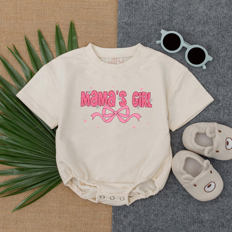 Mama's Girl Pink Romper with Bow and Hearts Baby Girl Outfit First Birthday Gift Fun Summer Wear for New Dads Soft Cotton T-shirt