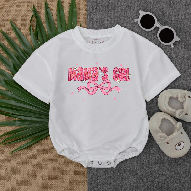 Mama's Girl Pink Romper with Bow and Hearts Baby Girl Outfit First Birthday Gift Fun Summer Wear for New Dads Soft Cotton T-shirt
