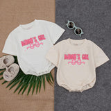 Mama's Girl Pink Romper with Bow and Hearts Baby Girl Outfit First Birthday Gift Fun Summer Wear for New Dads Soft Cotton T-shirt