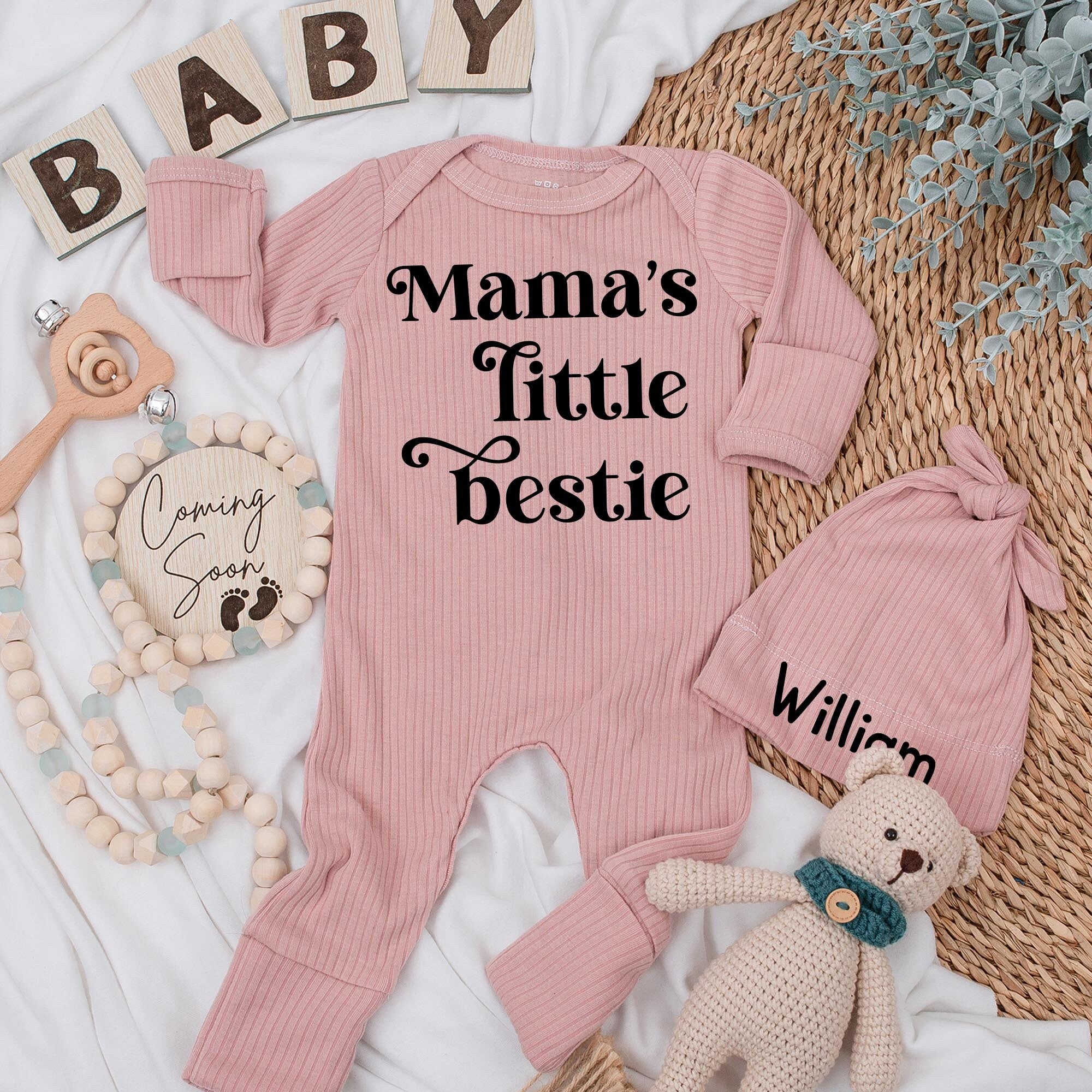 Mama's Little Bestie Baby Bodysuit Retro Boho Style Perfect Baby Shower Gift Cotton Infant Clothes Pregnancy Announcement Outfit