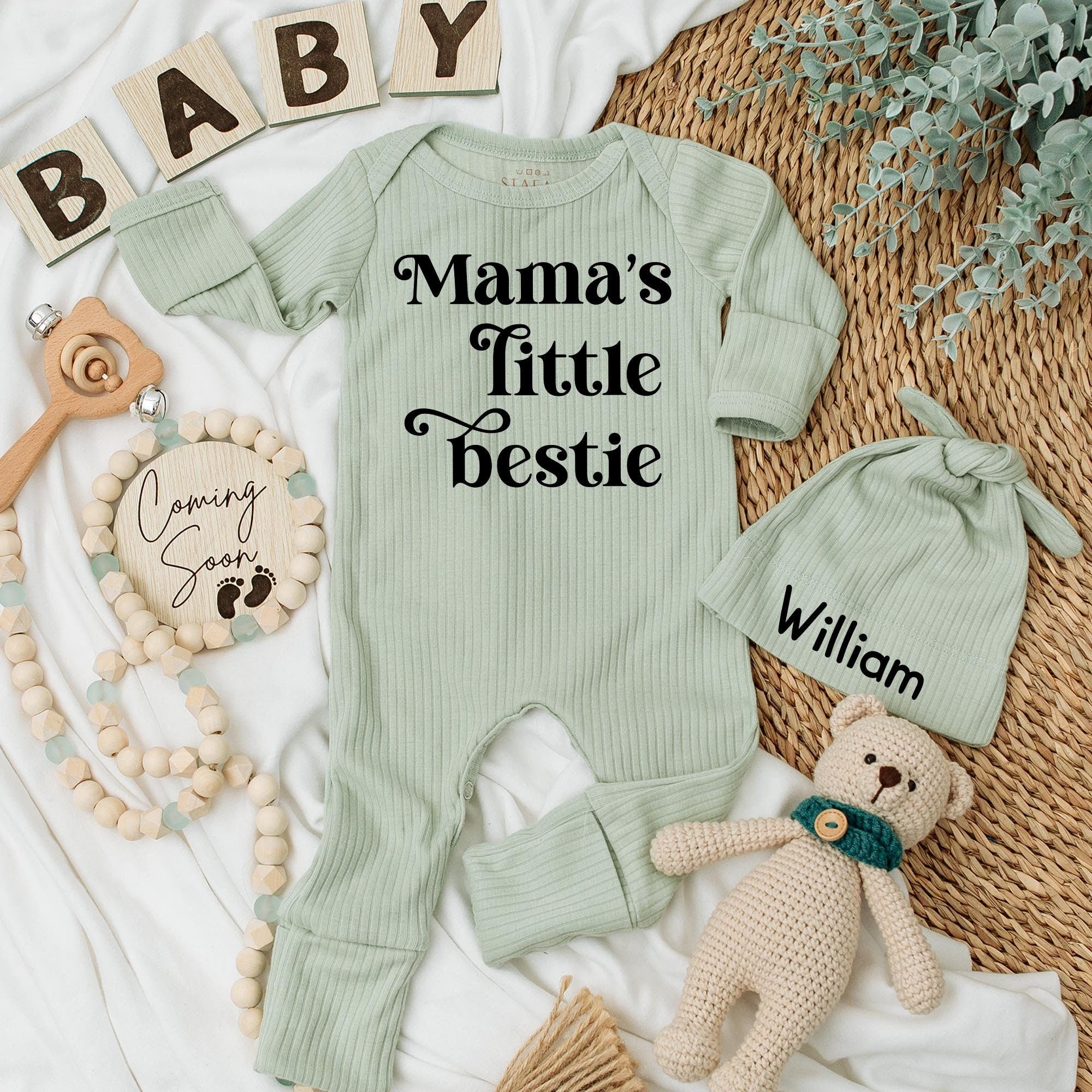 Mama's Little Bestie Baby Bodysuit Retro Boho Style Perfect Baby Shower Gift Cotton Infant Clothes Pregnancy Announcement Outfit