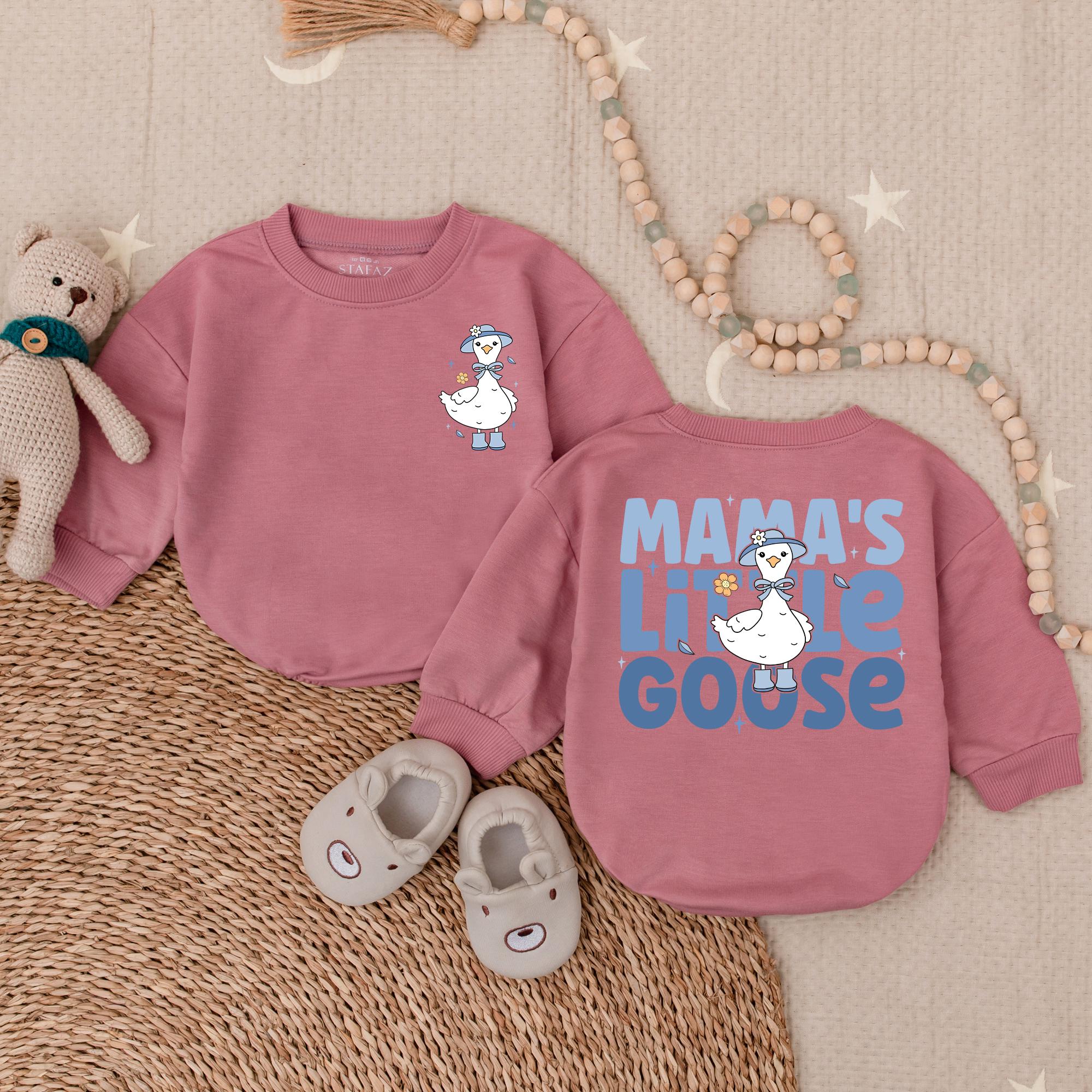 Mama's Little Goose Bubble Romper Cute Infant Baby Girl Outfit Mother's Day Gift Soft Cotton Pastel Blue Bonnet Yellow Flower Design