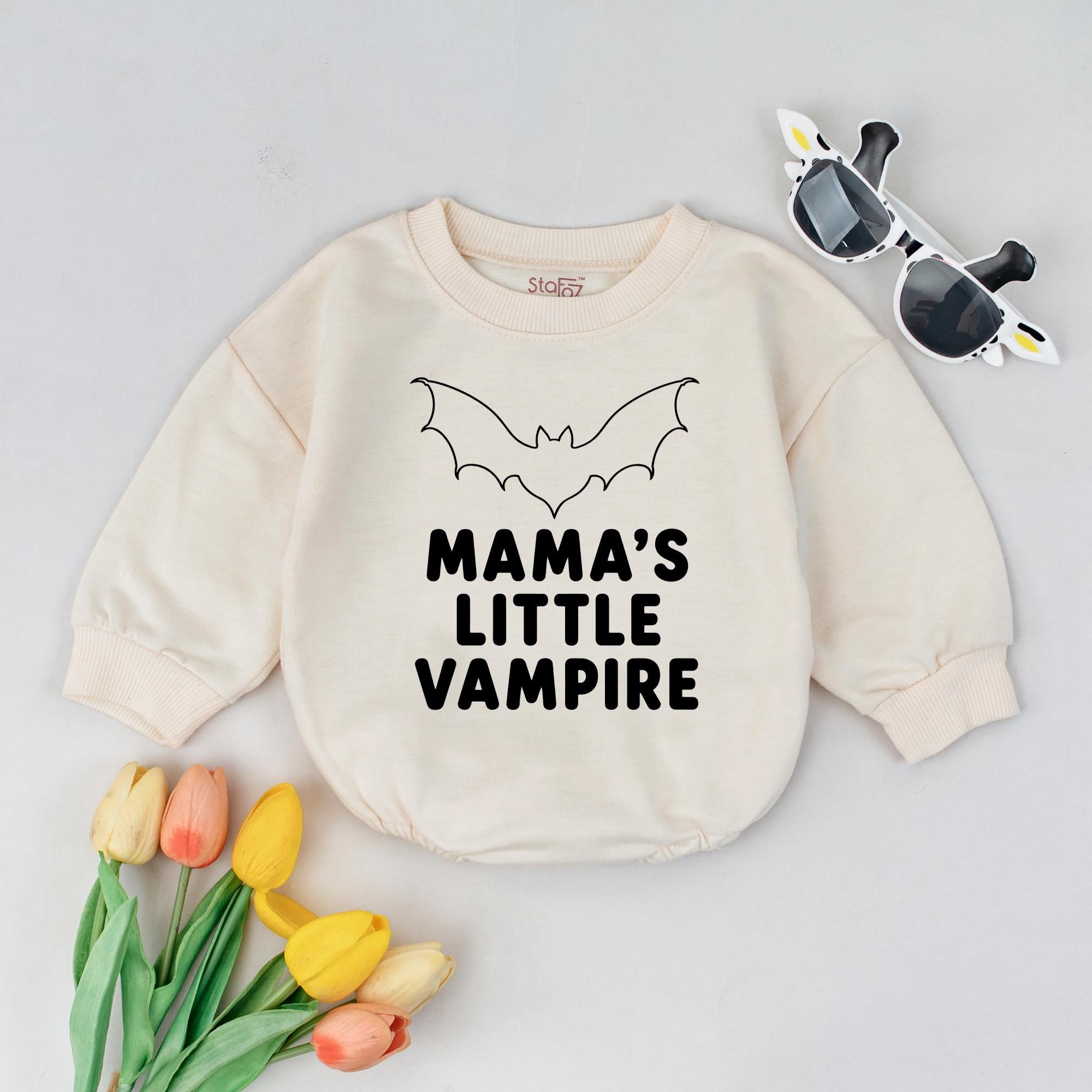 Mama's Little Vampire Baby Sweatshirt with Bat Graphic, Cute Halloween Toddler Outfit, Cozy Fall Infant Clothes for Pumpkin Patch