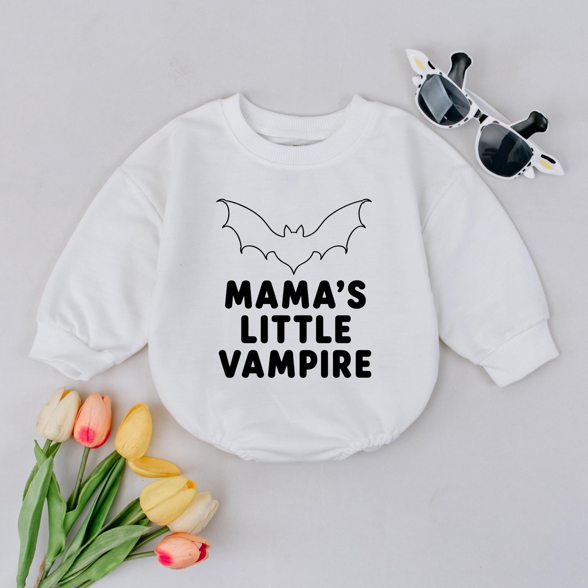 Mama's Little Vampire Baby Sweatshirt with Bat Graphic, Cute Halloween Toddler Outfit, Cozy Fall Infant Clothes for Pumpkin Patch