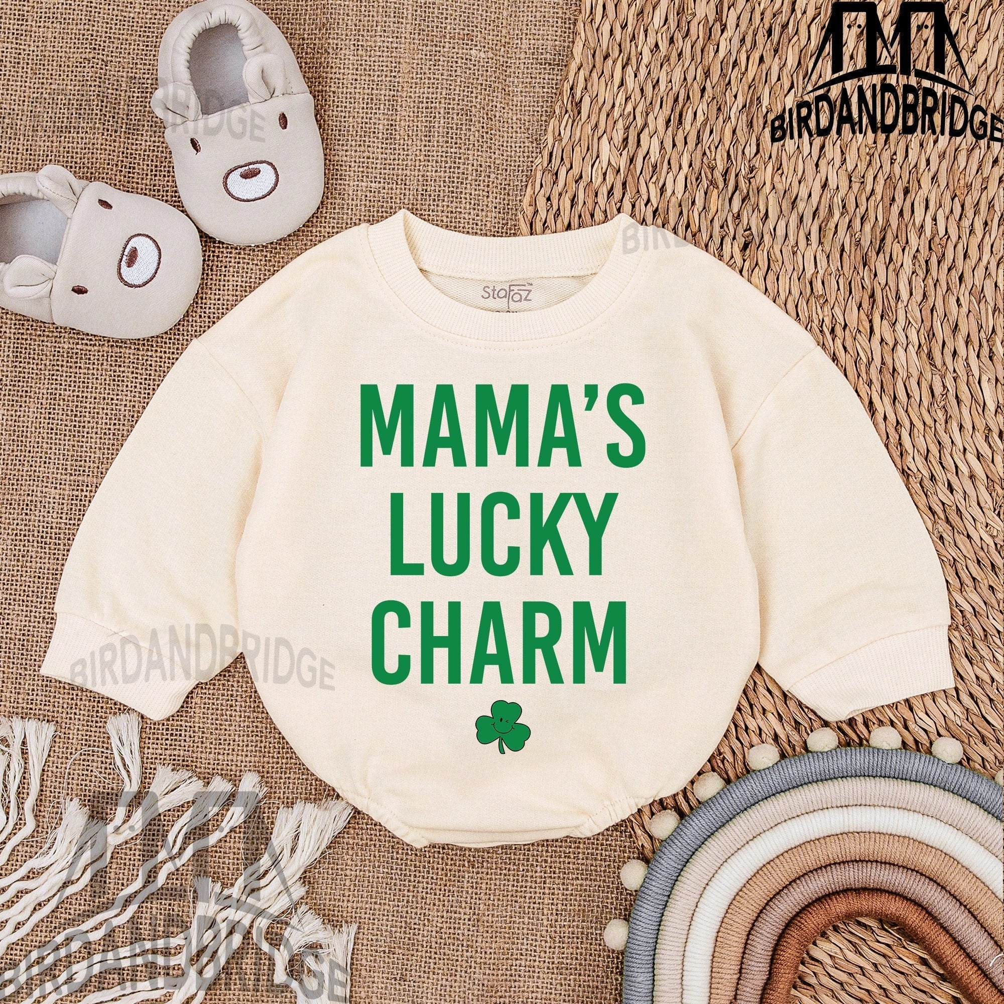 Mama's Lucky Charm Baby Romper Light Mauve St Patrick's Day Outfit Soft Cotton Newborn Irish Holiday Celebration Bodysuit