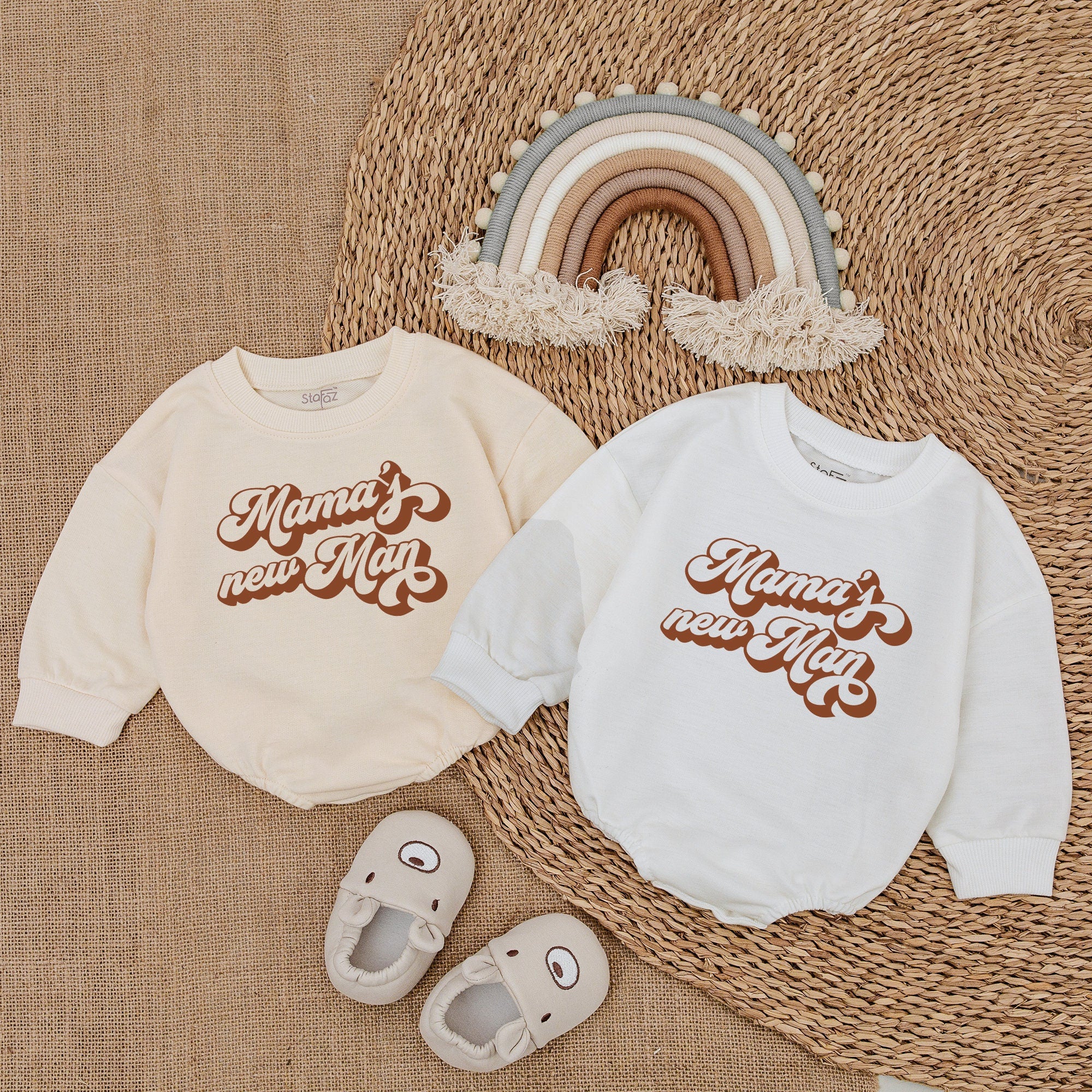 Mama's New Man Baby Bodysuit Retro Style Boy Romper Soft Cotton Outfit Gift for Baby Boy Vintage Look Comfortable Design