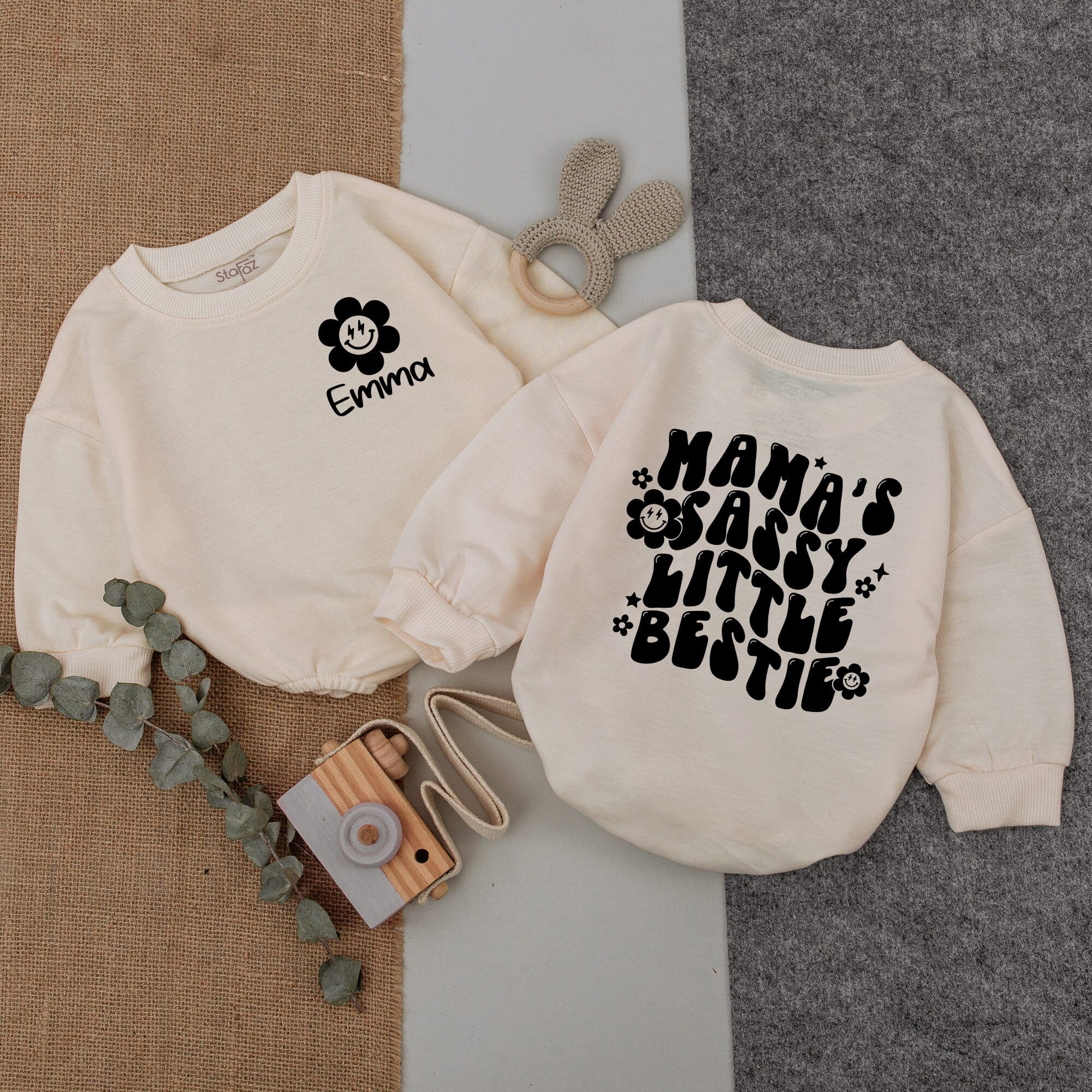 Mama's Sassy Little Bestie Personalized Baby Romper Flower Design Mothers Day Gift Soft Cotton Infant Outfit Custom Name