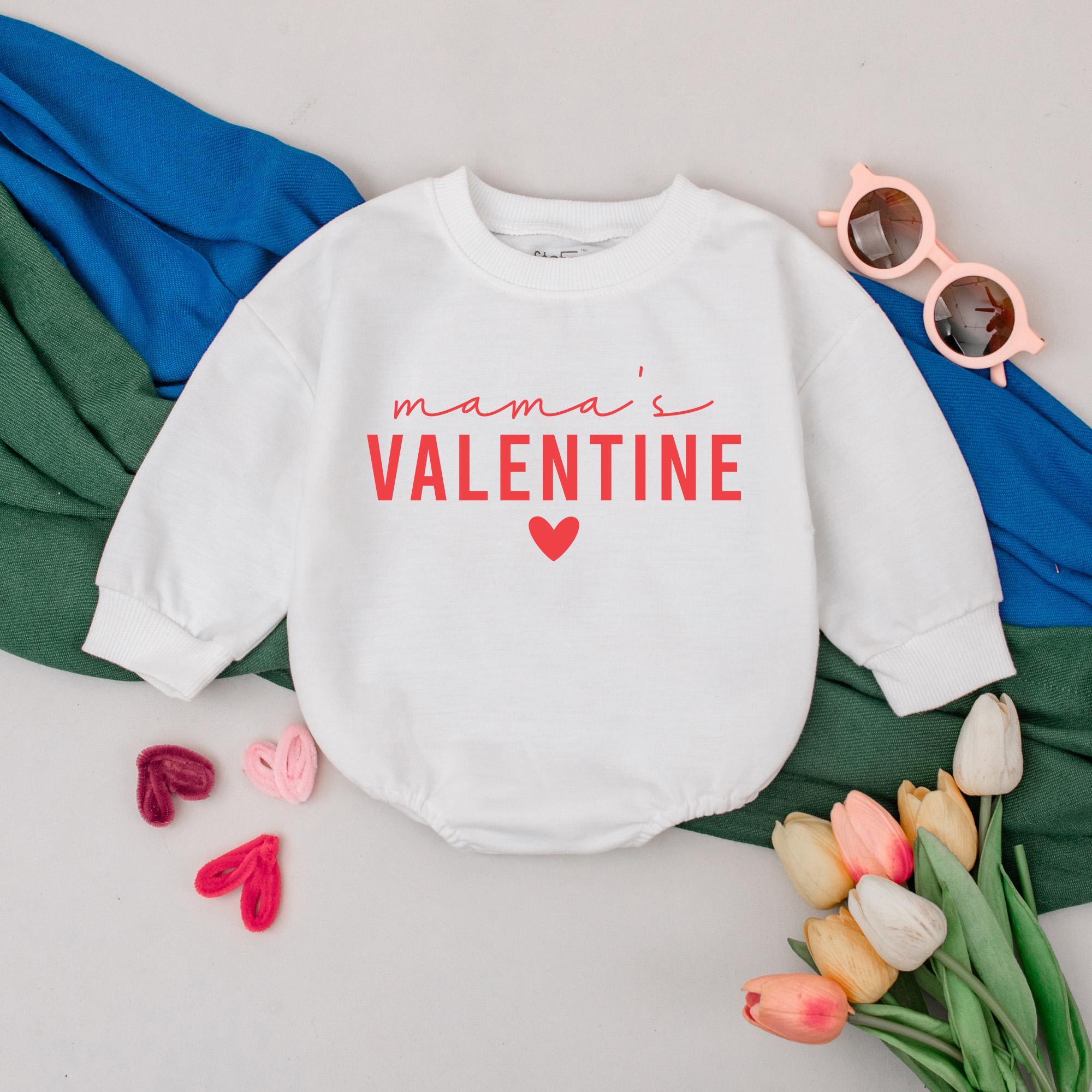 Mama's Valentine Baby Romper Soft Cotton 1st Valentine's Day Outfit Infant Clothes Newborn Gift White Heart Design Modern Style