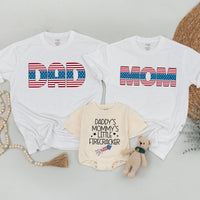 Matching 4th of July Family Shirts Patriotic Mom Dad Little Firecracker Outfit Retro Americana Red White Blue Party Clothes for Baby and Toddler