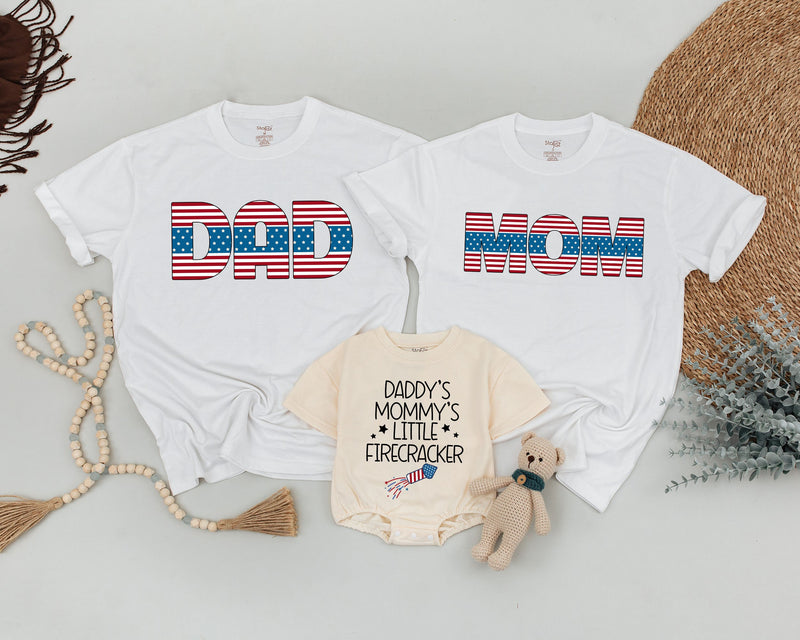 Matching 4th of July Family Shirts Patriotic Mom Dad Little Firecracker Outfit Retro Americana Red White Blue Party Clothes for Baby and Toddler