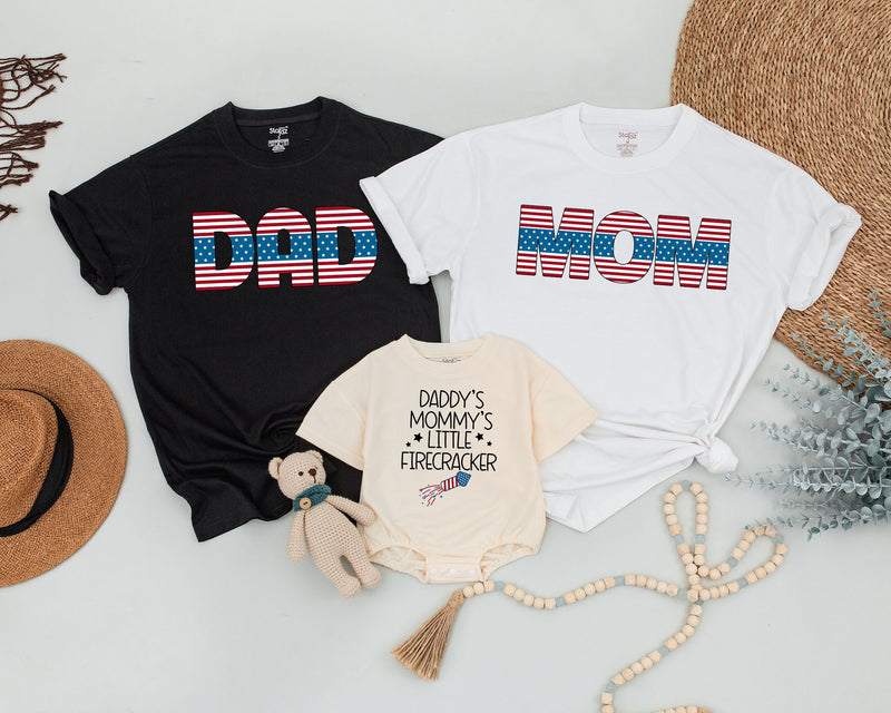 Matching 4th of July Family Shirts Patriotic Mom Dad Little Firecracker Outfit Retro Americana Red White Blue Party Clothes for Baby and Toddler