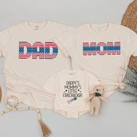 Matching 4th of July Family Shirts Patriotic Mom Dad Little Firecracker Outfit Retro Americana Red White Blue Party Clothes for Baby and Toddler