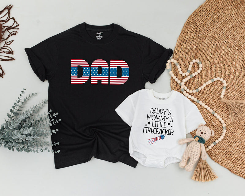 Matching 4th of July Family Shirts Patriotic Mom Dad Little Firecracker Outfit Retro Americana Red White Blue Party Clothes for Baby and Toddler