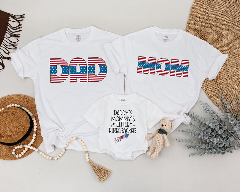 Matching 4th of July Family Shirts Patriotic Mom Dad Little Firecracker Outfit Retro Americana Red White Blue Party Clothes for Baby and Toddler