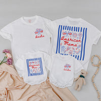 Matching American Mama and Mini Shirts with Custom Names Red White Blue Patriotic 4th of July Family Outfit Mommy Daughter Gift
