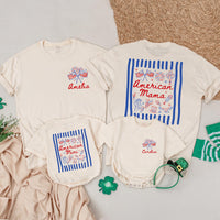 Matching American Mama and Mini Shirts with Custom Names Red White Blue Patriotic 4th of July Family Outfit Mommy Daughter Gift