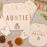 Matching Auntie and Auntie's Pumpkin Sweatshirts Cozy Fall Family Outfits Hand-Drawn Design Thanksgiving Halloween Gift