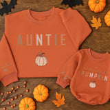 Matching Auntie and Auntie's Pumpkin Sweatshirts Cozy Fall Family Outfits Hand-Drawn Design Thanksgiving Halloween Gift