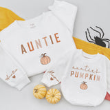 Matching Auntie and Auntie's Pumpkin Sweatshirts Cozy Fall Family Outfits Hand-Drawn Design Thanksgiving Halloween Gift