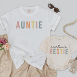 Custom Auntie and Auntie's Bestie Matching Shirts for Baby and Adult, Soft Cotton Outfit Perfect for Mother’s Day or Family Photos