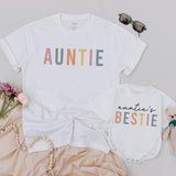Custom Auntie and Auntie's Bestie Matching Shirts for Baby and Adult, Soft Cotton Outfit Perfect for Mother’s Day or Family Photos