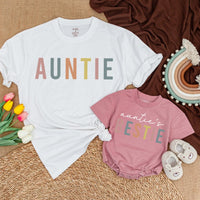 Custom Auntie and Auntie's Bestie Matching Shirts for Baby and Adult, Soft Cotton Outfit Perfect for Mother’s Day or Family Photos