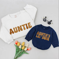 Matching Auntie and Lil' Dude Sweatshirt Set Retro Tan Design Custom Gift for Baby Boy Newborn Aunt Birthday or Holiday Minimalist Outfit