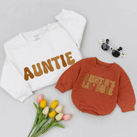 Matching Auntie and Lil' Dude Sweatshirt Set Retro Tan Design Custom Gift for Baby Boy Newborn Aunt Birthday or Holiday Minimalist Outfit